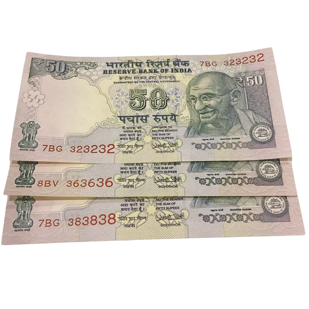 Rs 50 old Telescopic Trippling no Lot(3 notes Urjit Patel) Each notes given for 599/- - Collection Bazzar