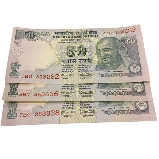 Rs 50 old Telescopic Trippling no Lot(3 notes Urjit Patel) Each notes given for 599/- - Collection Bazzar