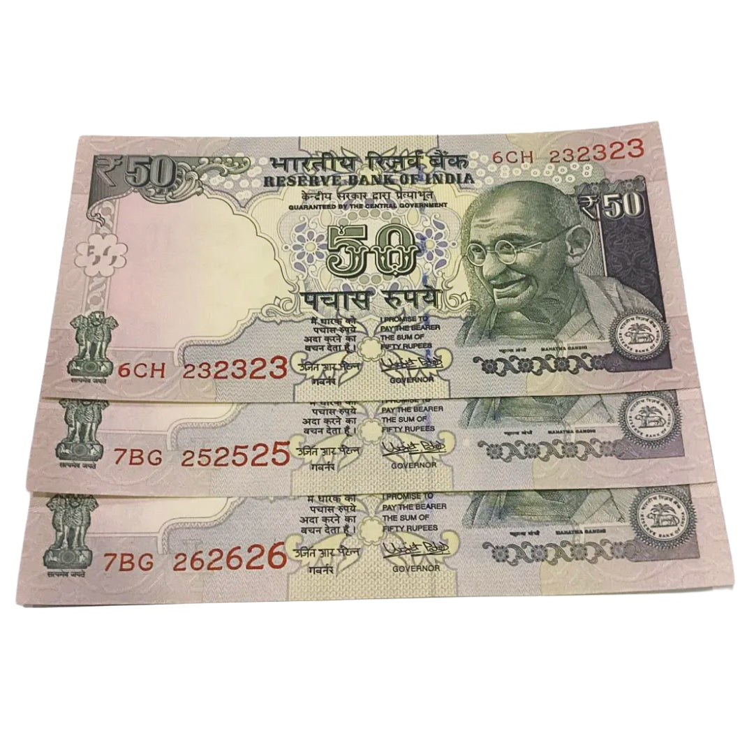 Rs 50 old Telescopic Trippling no Lot(3 notes Urjit Patel) Each notes given for 599/- - Collection Bazzar