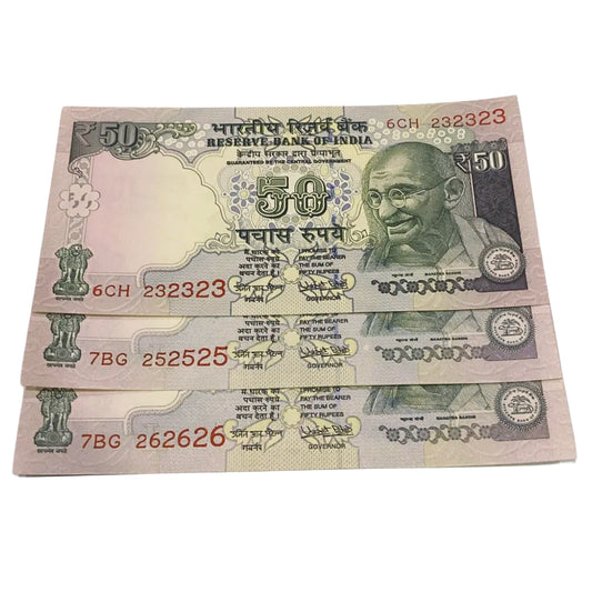 Rs 50 old Telescopic Trippling no Lot(3 notes Urjit Patel) Each notes given for 599/- - Collection Bazzar