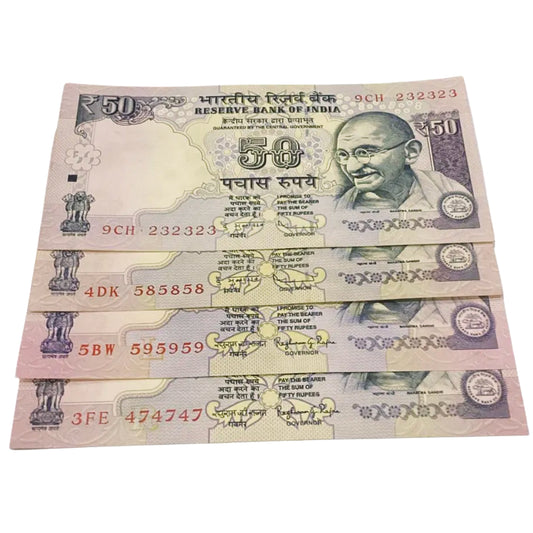 Rs 50 old non Telescopic Trippling no Lot(4 notes mix gov) Each notes given for 549/- - Collection Bazzar