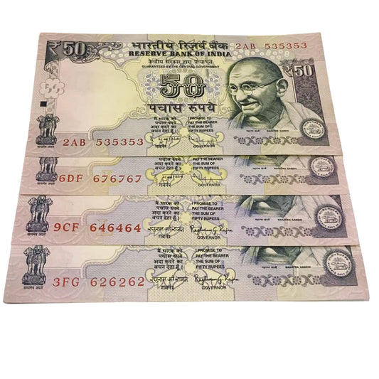 Rs 50 old non Telescopic Trippling no Lot(4 notes Mix gov) Each notes given for 549/- - Collection Bazzar