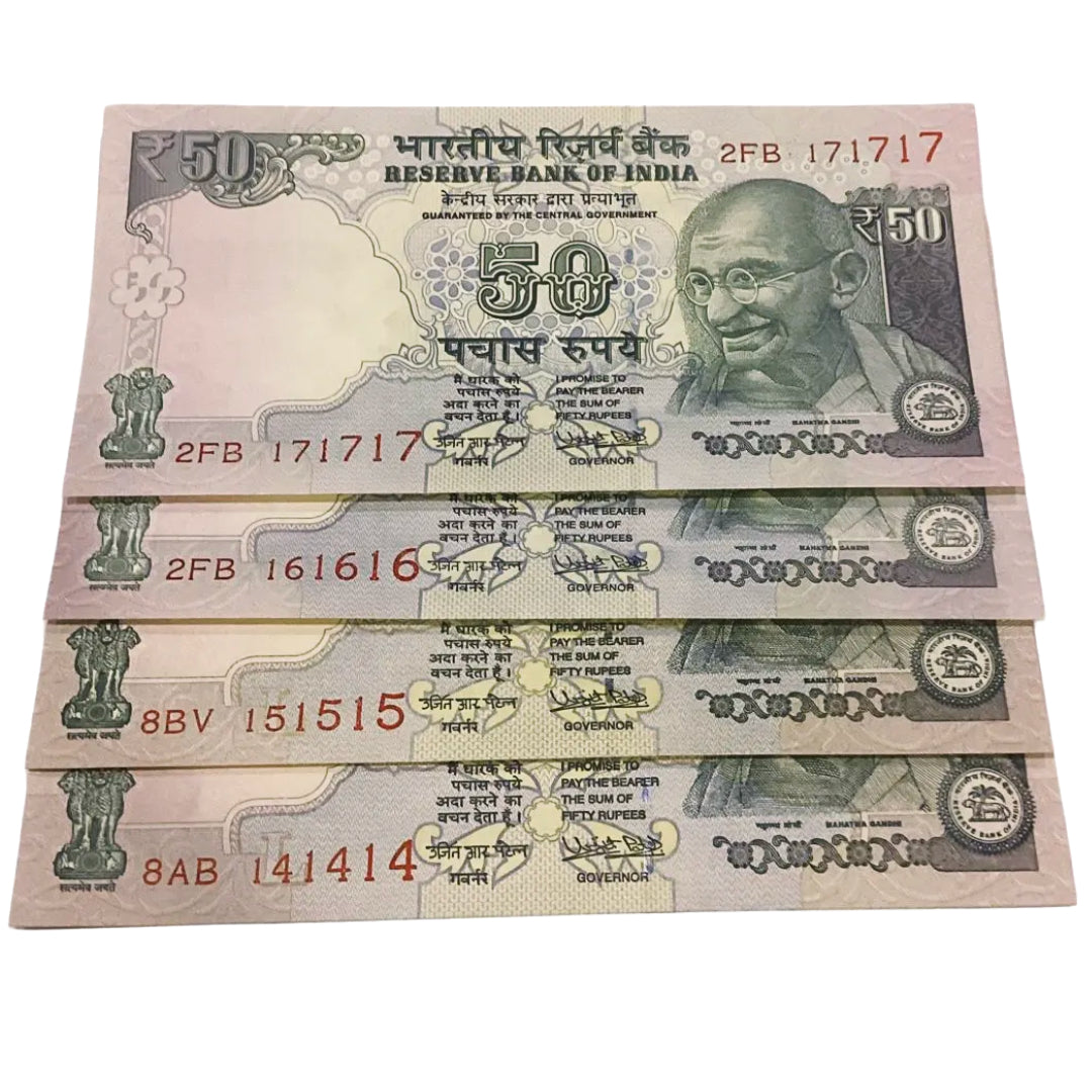 Rs 50 old Telescopic Trippling no semi fancy Lot(3 notes Urjit Patel) hard to find rare - Collection Bazzar