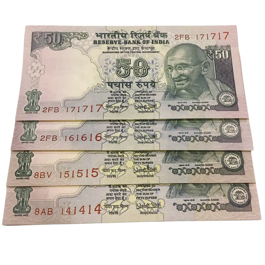 Rs 50 old Telescopic Trippling no semi fancy Lot(3 notes Urjit Patel) hard to find rare - Collection Bazzar