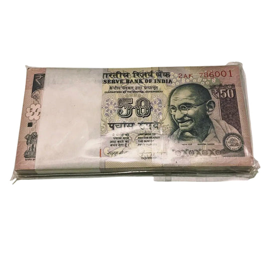 Rs 50 old bismilaa rahim number 786001-100 serial packet unc - Collection Bazzar