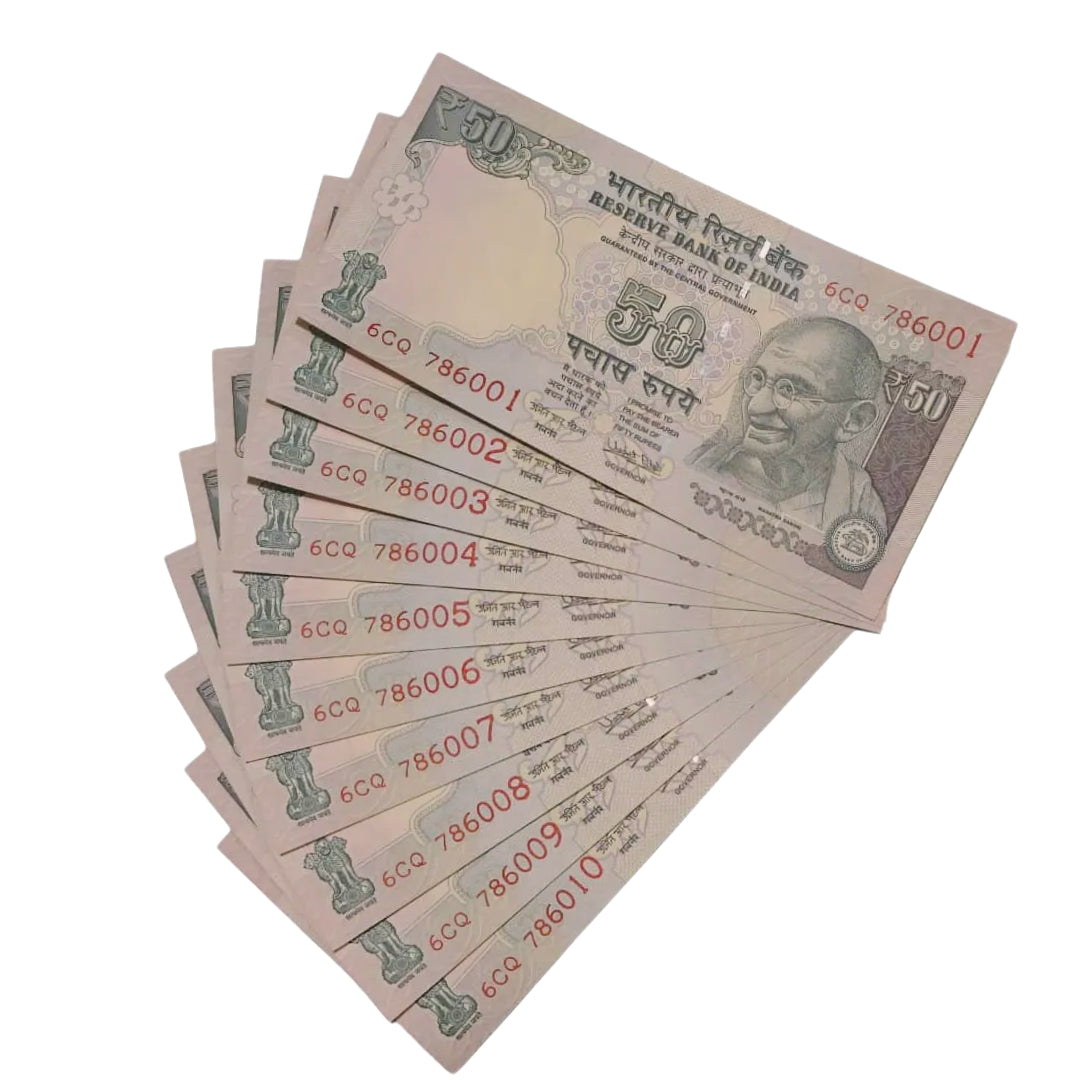 Rs 50 old bismilla no set 786001-10 Urjit Patel sign Prefix 6CQ - Collection Bazzar