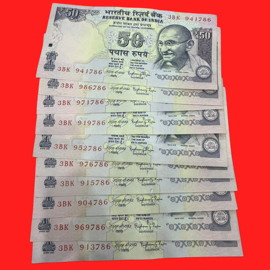 Rs 50 old ending 786 holy bismillah no. governor raghuram rajan 10 note lot - Collection Bazzar
