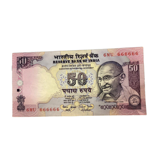 Rs 50 old prefix 6MU 666666 seven times 6 governor bimal jalan rare collectible - Collection Bazzar