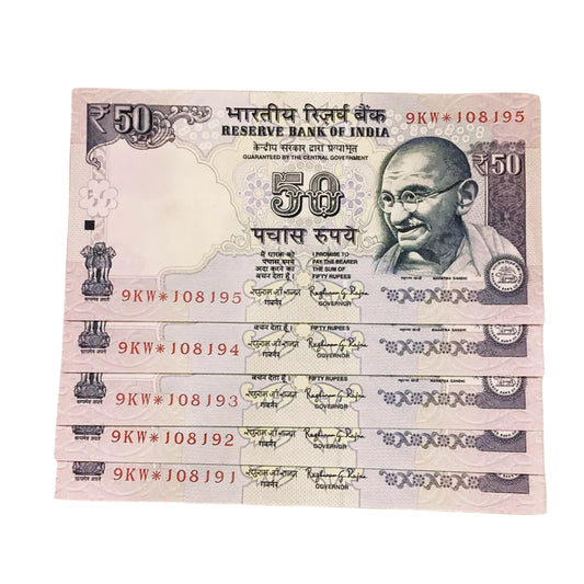Rs 50 old star notes starting 108 holy number  rare collectible each note price - Collection Bazzar