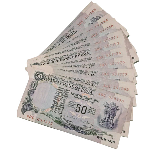 Rs 50 parlimentry without flag lot  governor i g patel each note 1000  unc condition - Collection Bazzar