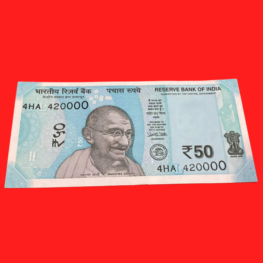 Rs 50 semi fancy Chor number 4HA 420000( L Inset ) 2018 year Urjit Patel - Collection Bazzar