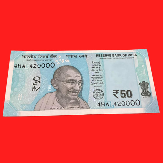 Rs 50 semi fancy Chor number 4HA 420000( L Inset ) 2018 year Urjit Patel - Collection Bazzar
