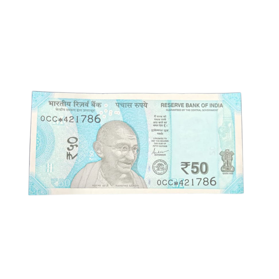 Rs 50 star note 421786 ending 786 holy number governor shaktikant das rare collectible - Collection Bazzar