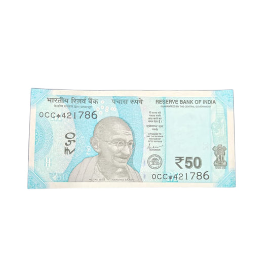 Rs 50 star note 421786 ending 786 holy number governor shaktikant das rare collectible - Collection Bazzar