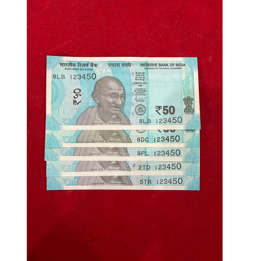 Rs 50 straight ladder 123450 each note price collectible - Collection Bazzar