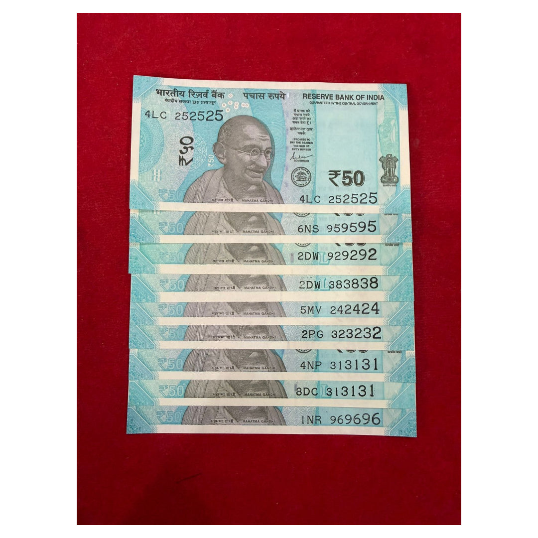 Rs 50 tripling number lot 9 note price collectible - Collection Bazzar