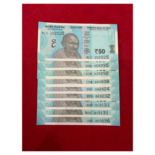 Rs 50 tripling number lot 9 note price collectible - Collection Bazzar