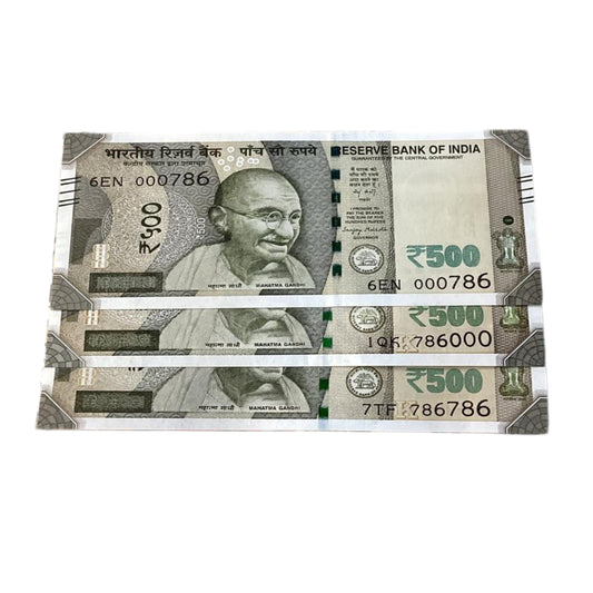Rs 500 set 000786 786000 and 786786 holy bismillah number governor sanjay malhotra  rare collectible - Collection Bazzar