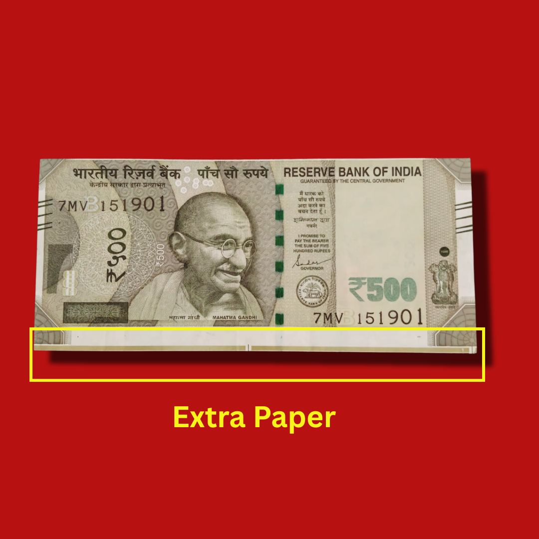 Rs 500 Error & Misprint 151901 Bottom Extra Paper Rare Item - Collection Bazzar