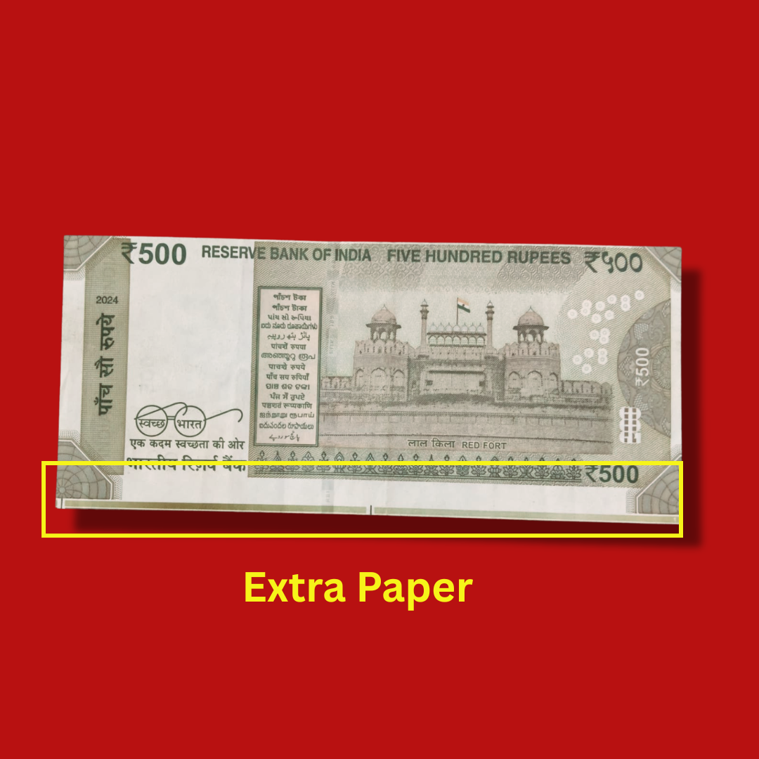 Rs 500 Error & Misprint 151901 Bottom Extra Paper Rare Item - Collection Bazzar