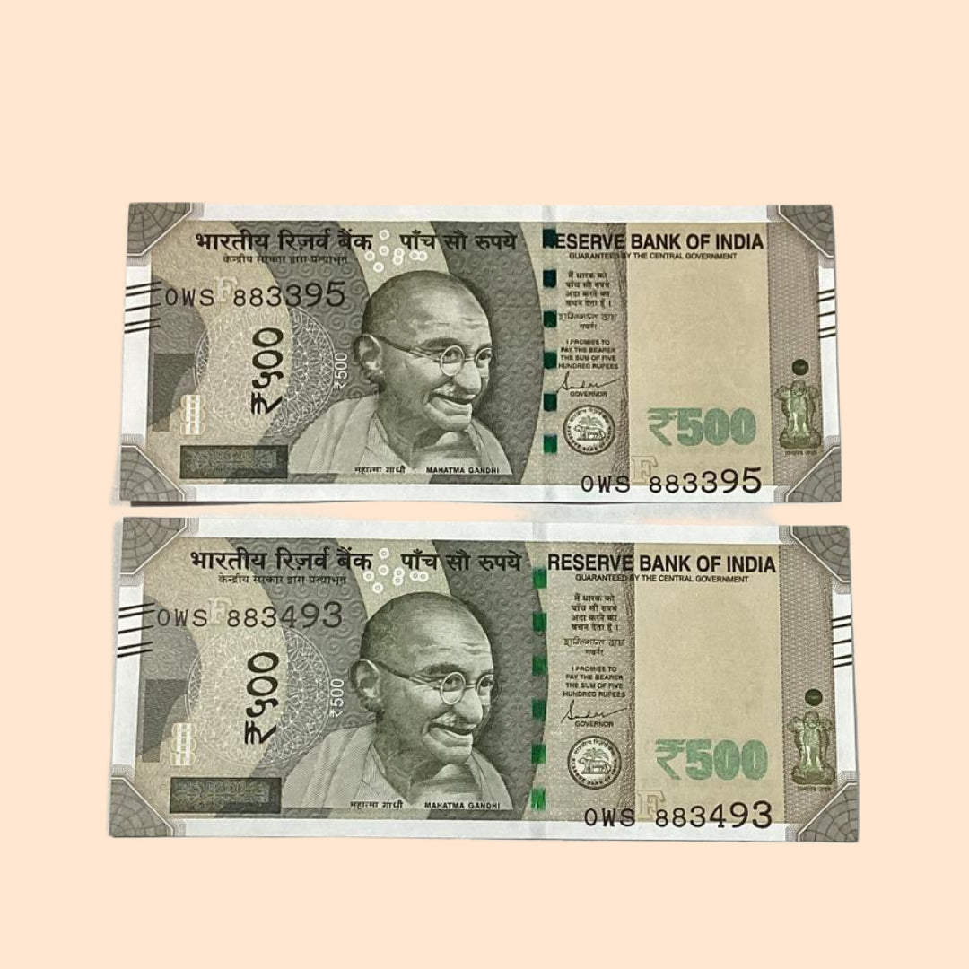 Rs 500 Note Error or Misprint Serial 883395 - 883493 Set of 2| Serial Number Shifted Rare Collectible - Collection Bazzar