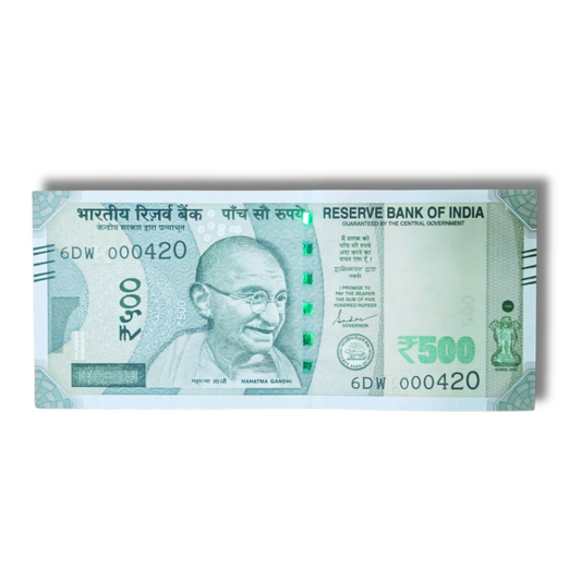 Rs. 500 Currency Note – Fancy Serial Number 000420| Single Collectible Note - Collection Bazzar