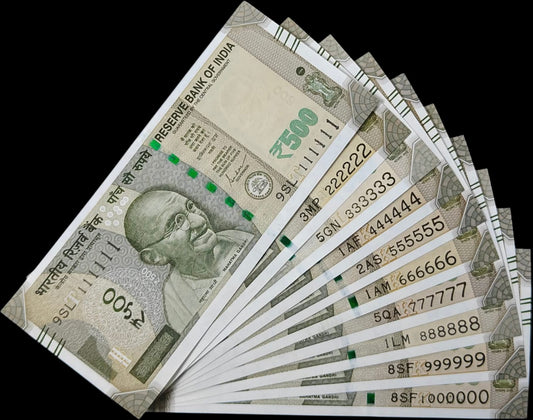 Rs 500 Fancy Number Note Set – Rare 7-Digit Series (100000 to 900000 | 1111111 to 1000000 | 1 Million Serial Collection | RBI Original UNC Notes) - Collection Bazzar