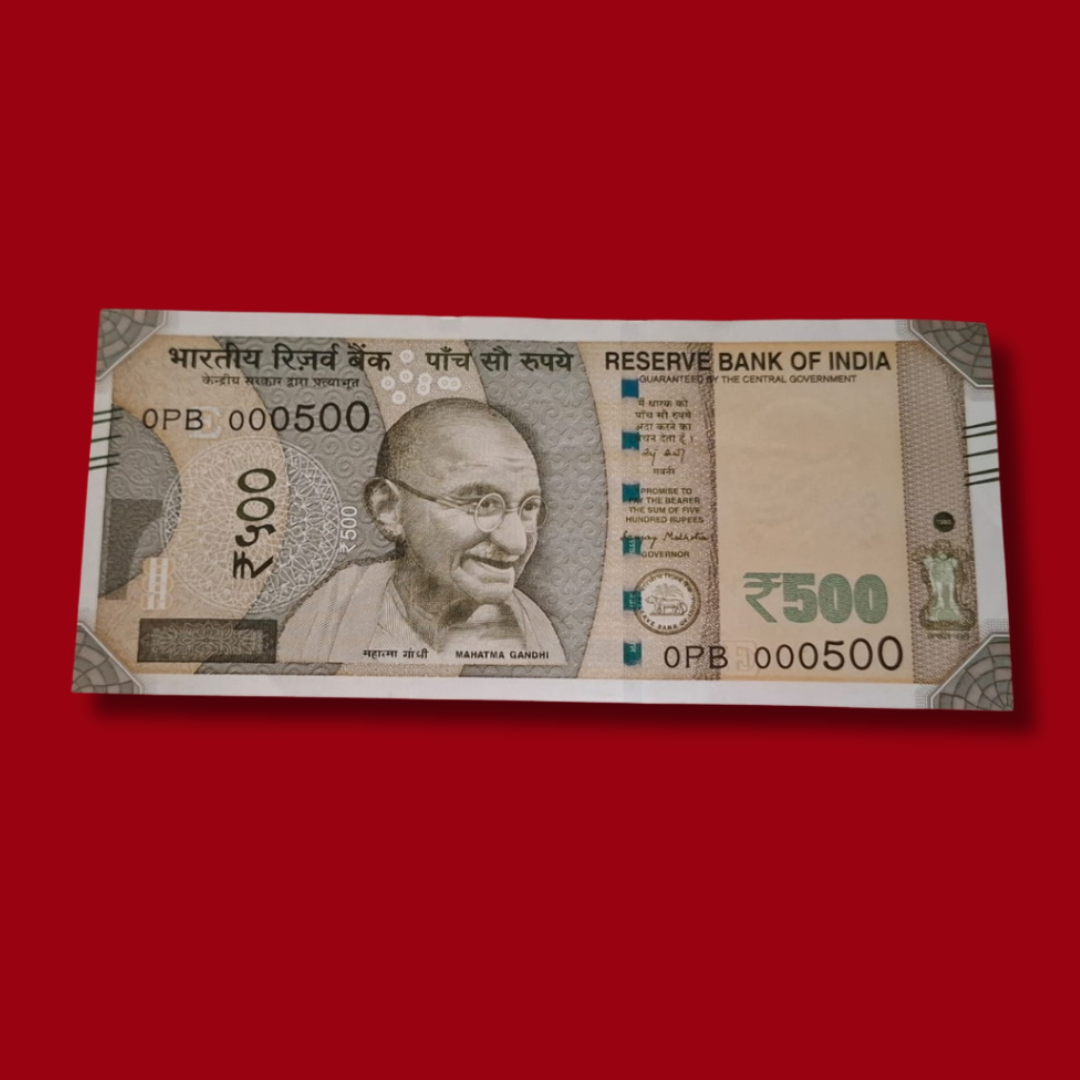 Rs 500 Lower Number 000500 Serial 500 Number Rare - Collection Bazzar