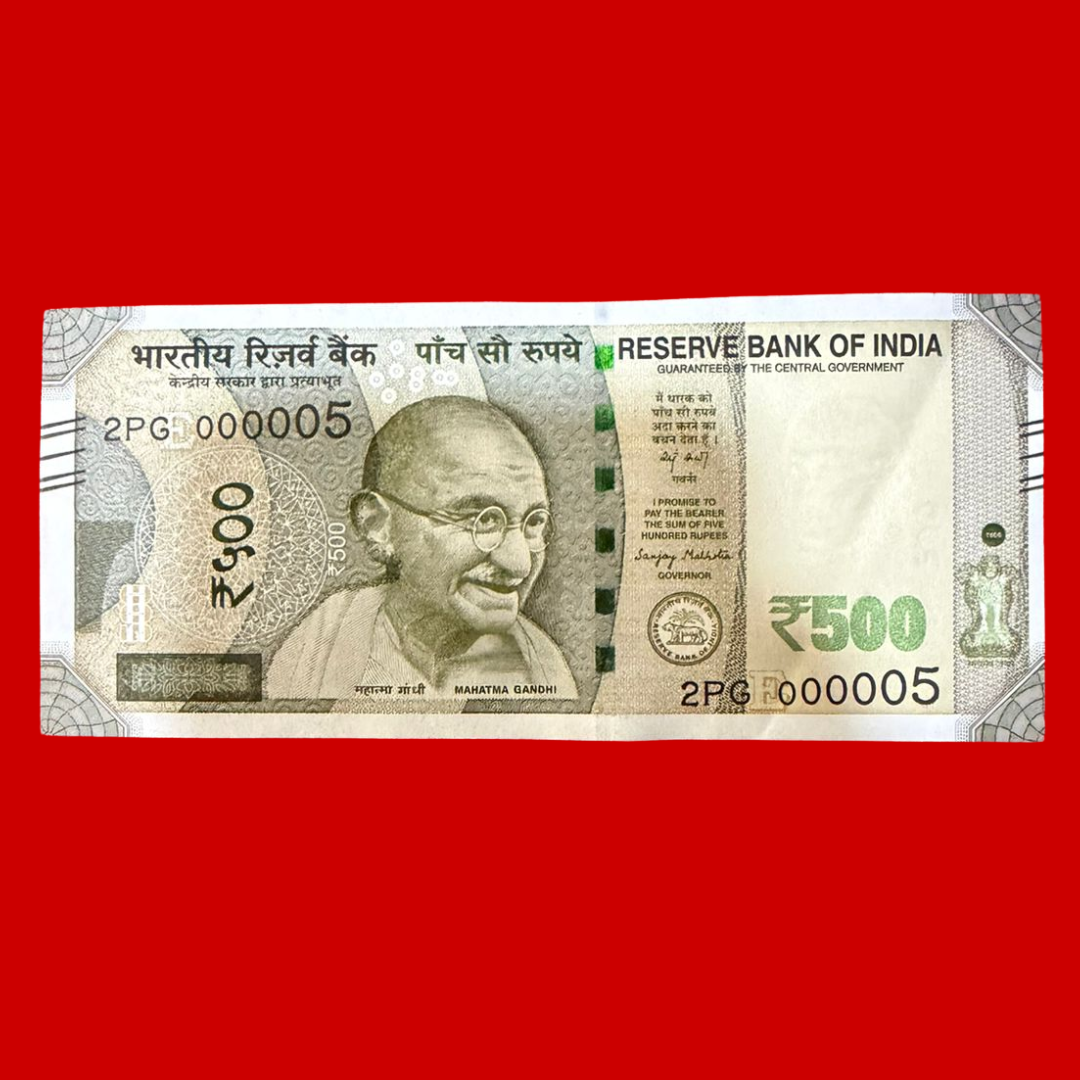 Rs 500 Note 000005 Lower Number Rare Collectible - Collection Bazzar