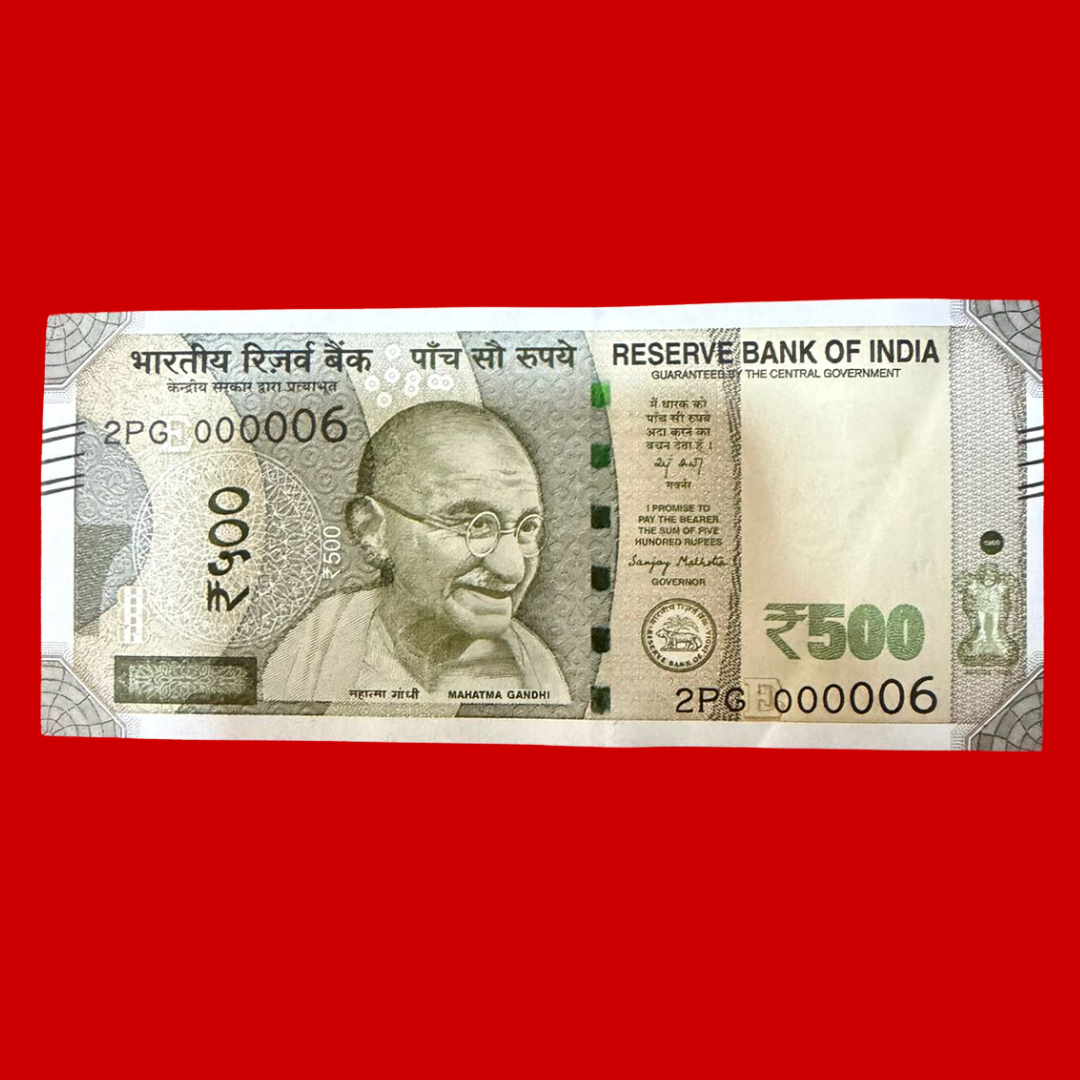 Rs 500 Note 000006 Lower Number Collectible - Collection Bazzar