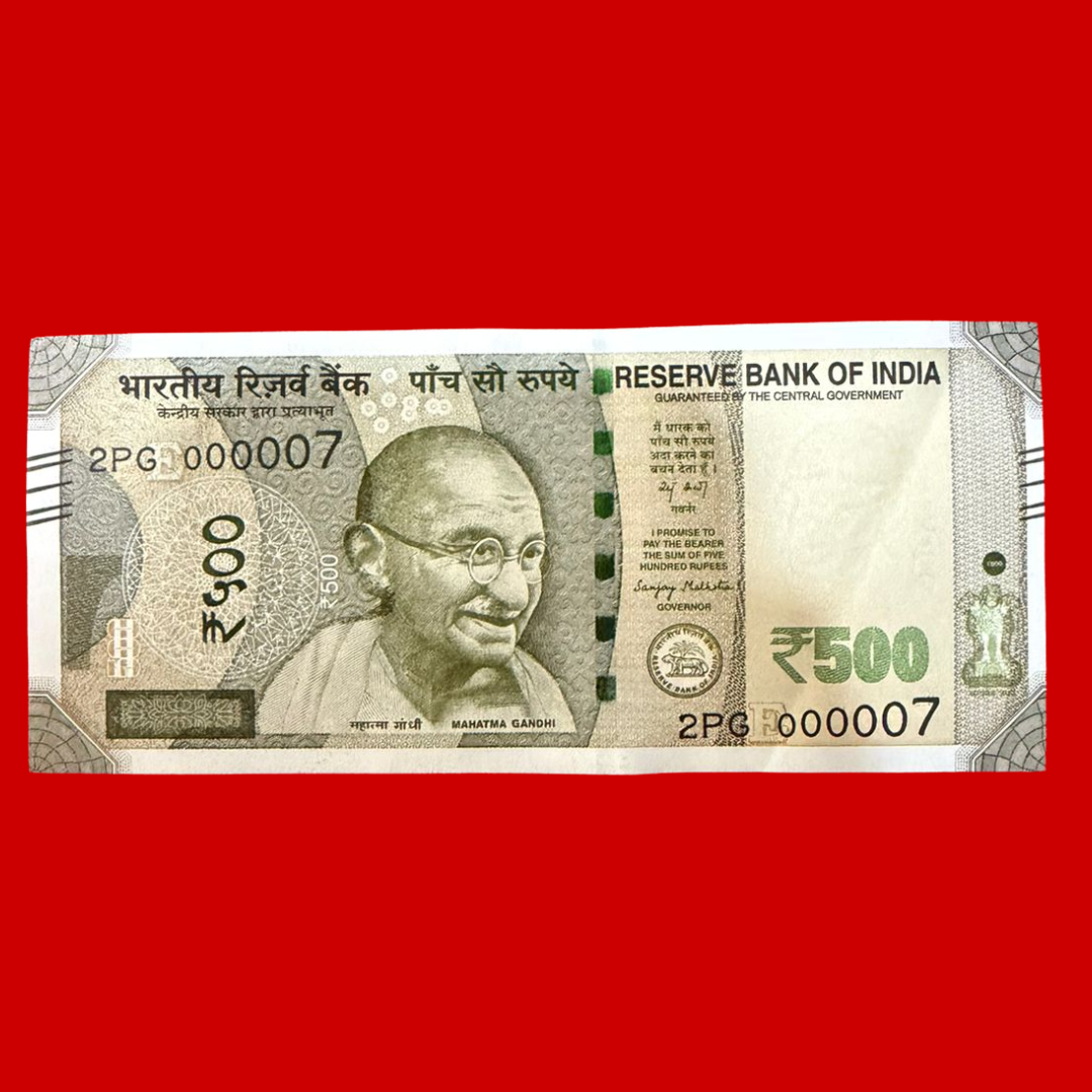 Rs 500 Note 000007 Lower Plus James Bond Number Collectible - Collection Bazzar