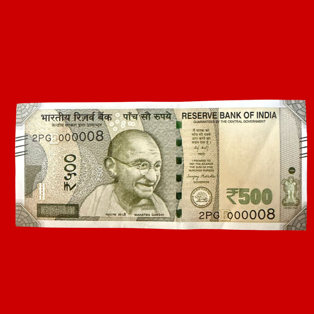 Rs 500 Note 000008 Lower Number Rare Collectible - Collection Bazzar