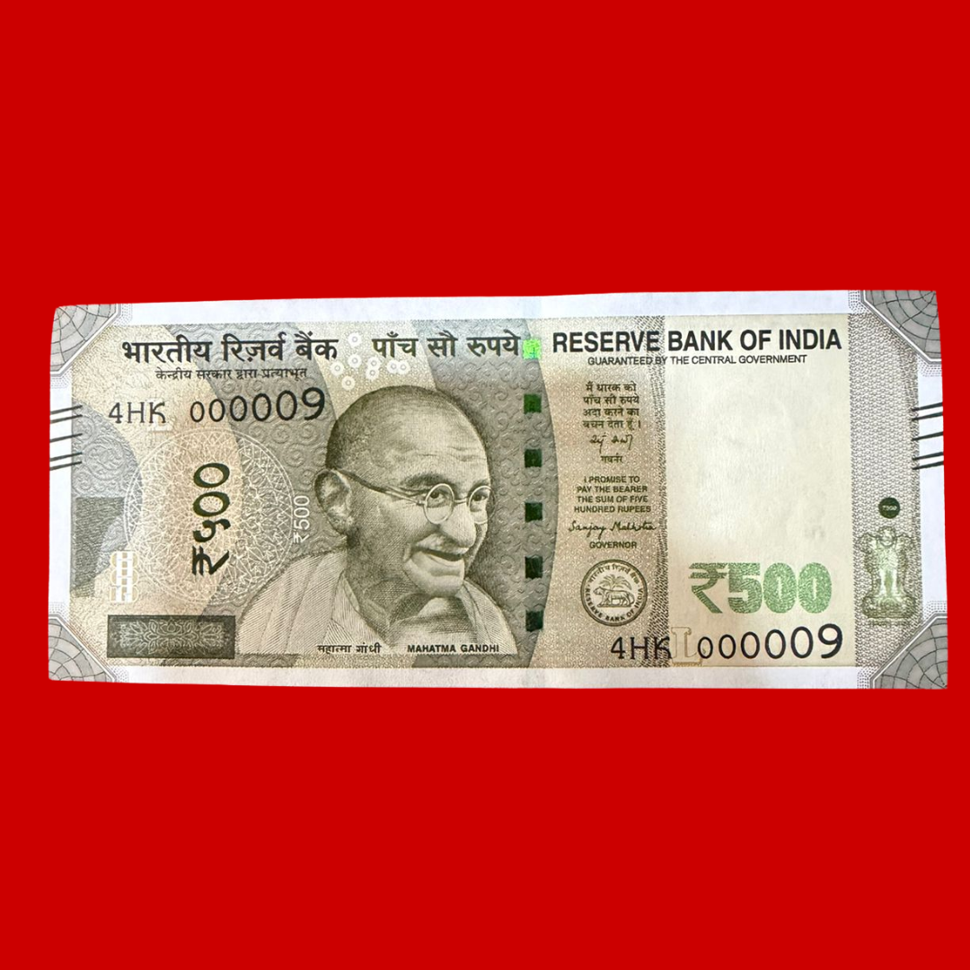Rs 500 Note 000009 Lower Number Rare Collectible - Collection Bazzar