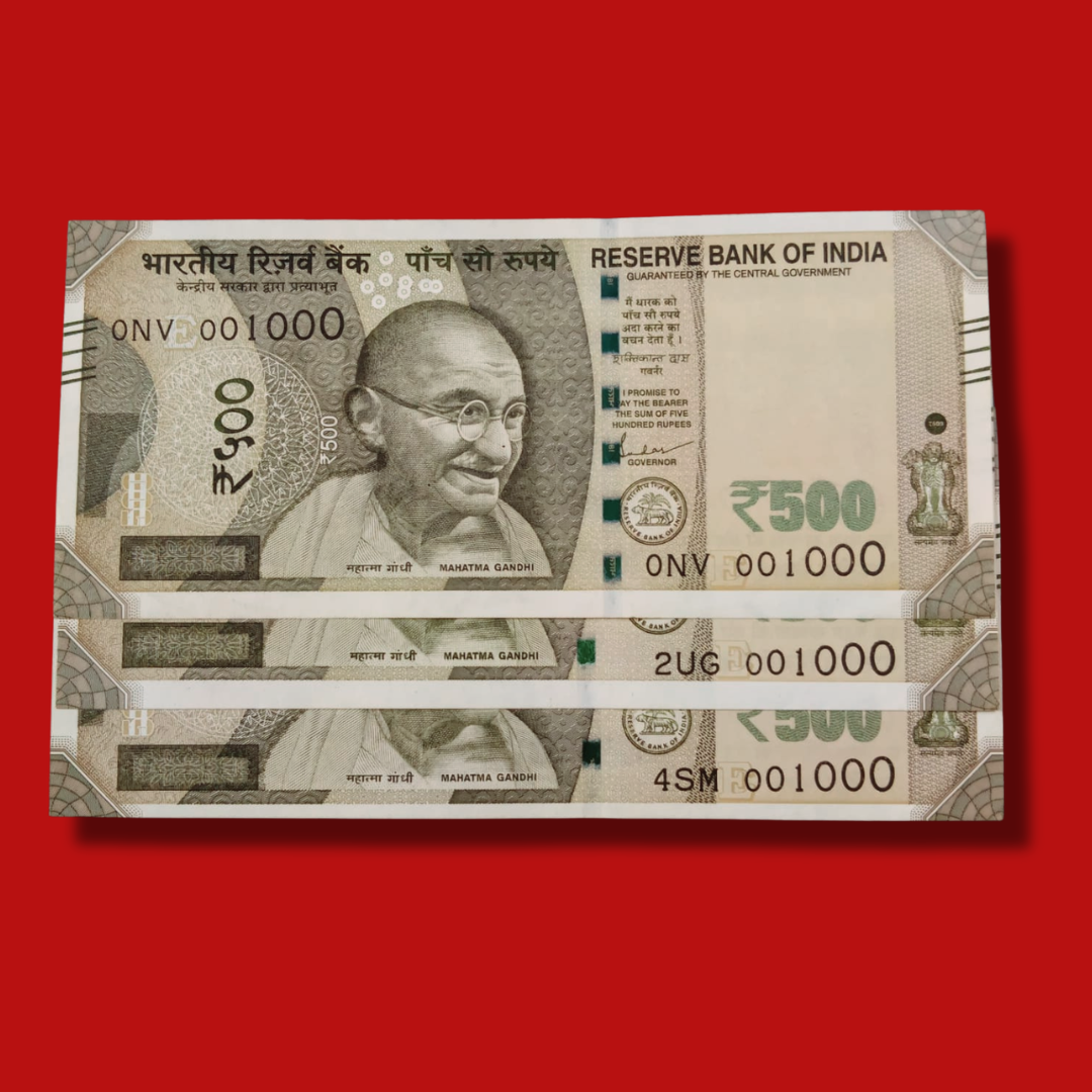 Rs 500 Note 001000 Thousand Number Fancy Each Note Price - Collection Bazzar