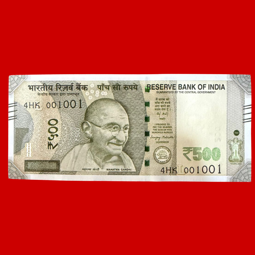 Rs 500 Note 001001 Doubling Plus Lower Number Collectible - Collection Bazzar
