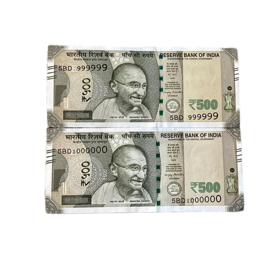 Rs 500 note same prefix all 999999 and 1000000 governor sanjay malhotra rare collectible - Collection Bazzar