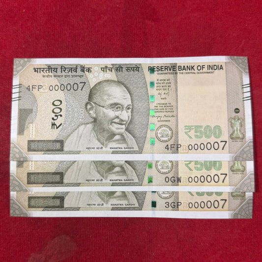 Rs 500 Note Lower Number 000007 Each Note Price Mention - Collection Bazzar