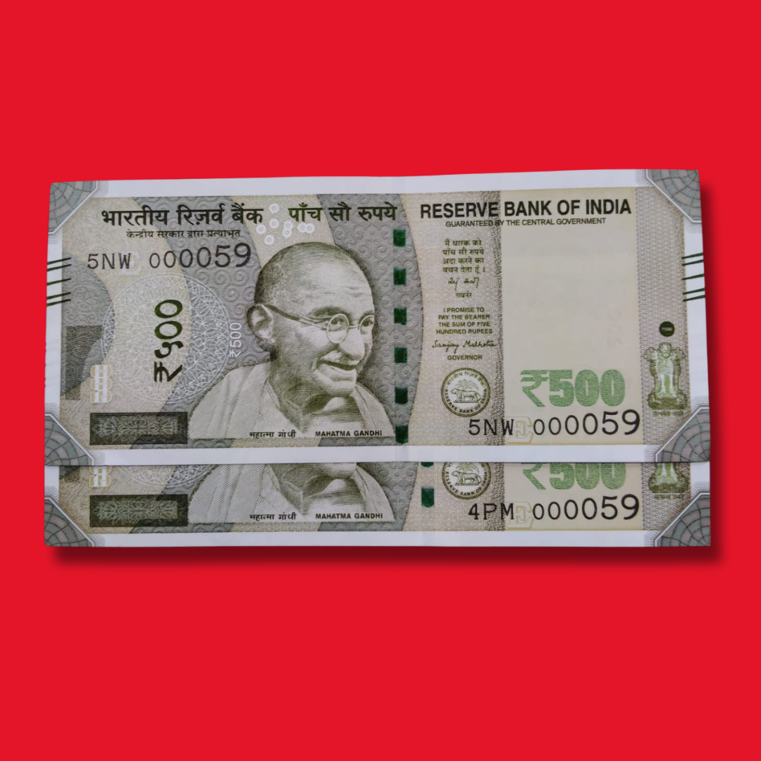 Rs 500 Note Lower Number 000059 Serial Each Note Price - Collection Bazzar