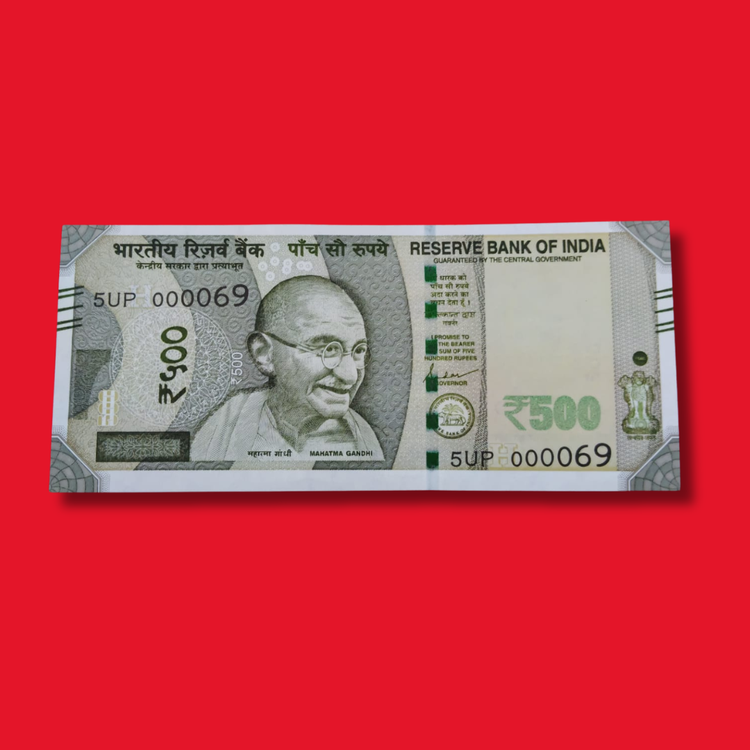 Rs 500 Note Lower Number 000069 Serial Rare item - Collection Bazzar