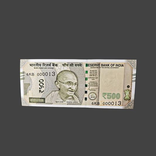 Rs 500 Note Serial 000013 Starting Lower Number | Rare Collectible - Collection Bazzar