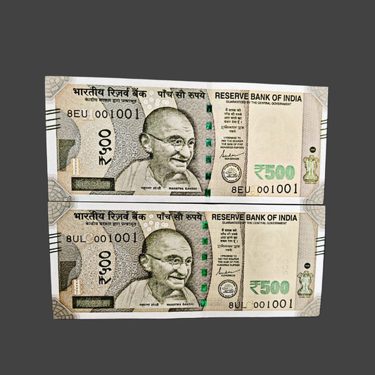 Rs 500 Note Serial 001001 Doubling Number Each Price ₹750 | Rare Collectible - Collection Bazzar