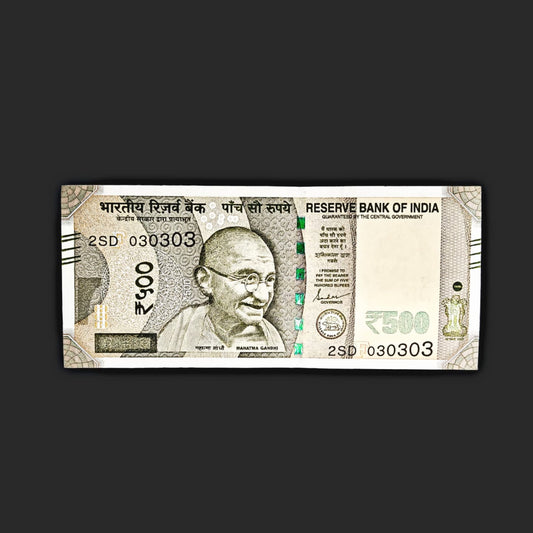 Rs 500 Note Serial 030303 Birthday Note 03 March 2003 | Rare Collectible - Collection Bazzar