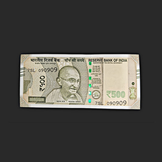 Rs 500 Note Serial 090909 Birthday Note 09 September 2009 | Rare Collectible - Collection Bazzar