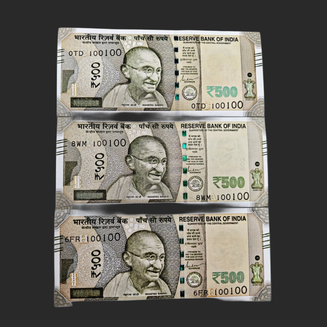 Rs 500 Note Serial 100100 Doubling Number  Each note Price ₹850  | Rare Collectible - Collection Bazzar