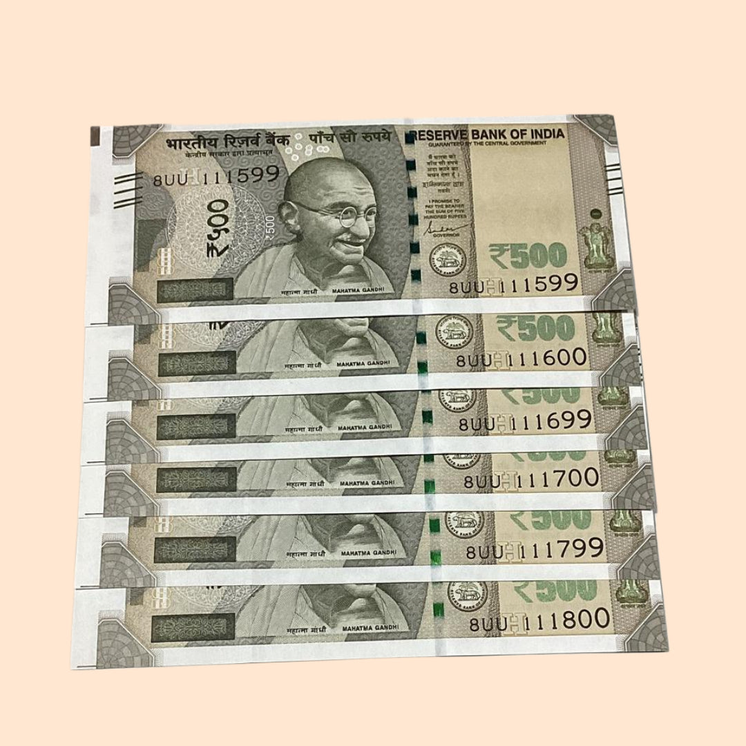 Rs 500 Note Error or Misprint Serial 111599 Set of 6 | Extra Paper Rare Collectible - Collection Bazzar