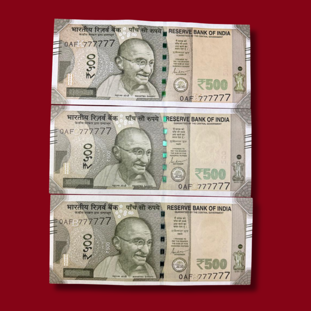 Rs 500 Note Serial 777777 Solid Number 3 Note Set Same Number - Collection Bazzar