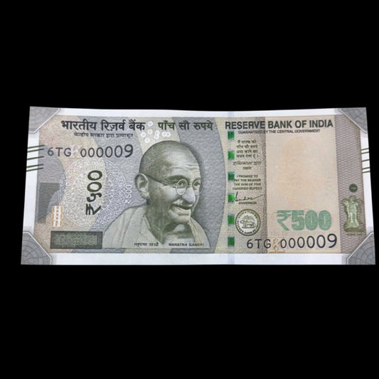Rs 500 Note Single Digit Serial 000009 Collectible - Collection Bazzar