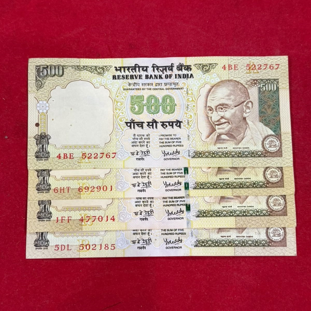 Rs 500 Note YV Reddy Note Set 4 Pcs Collection Rare Item - Collection Bazzar
