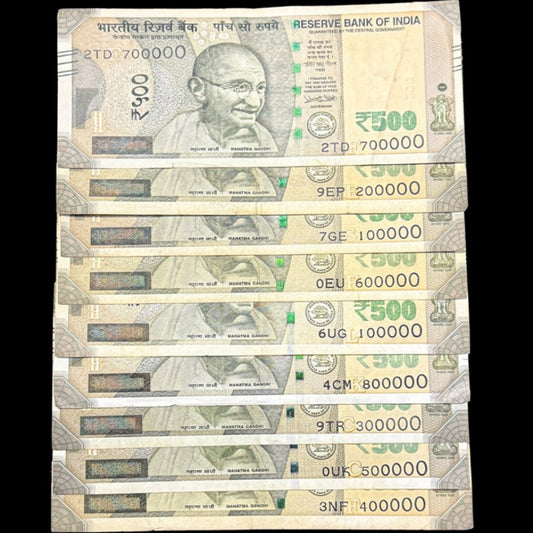 Rs 500 Notes Lakha Number Set of 9  Note Price - Collection Bazzar