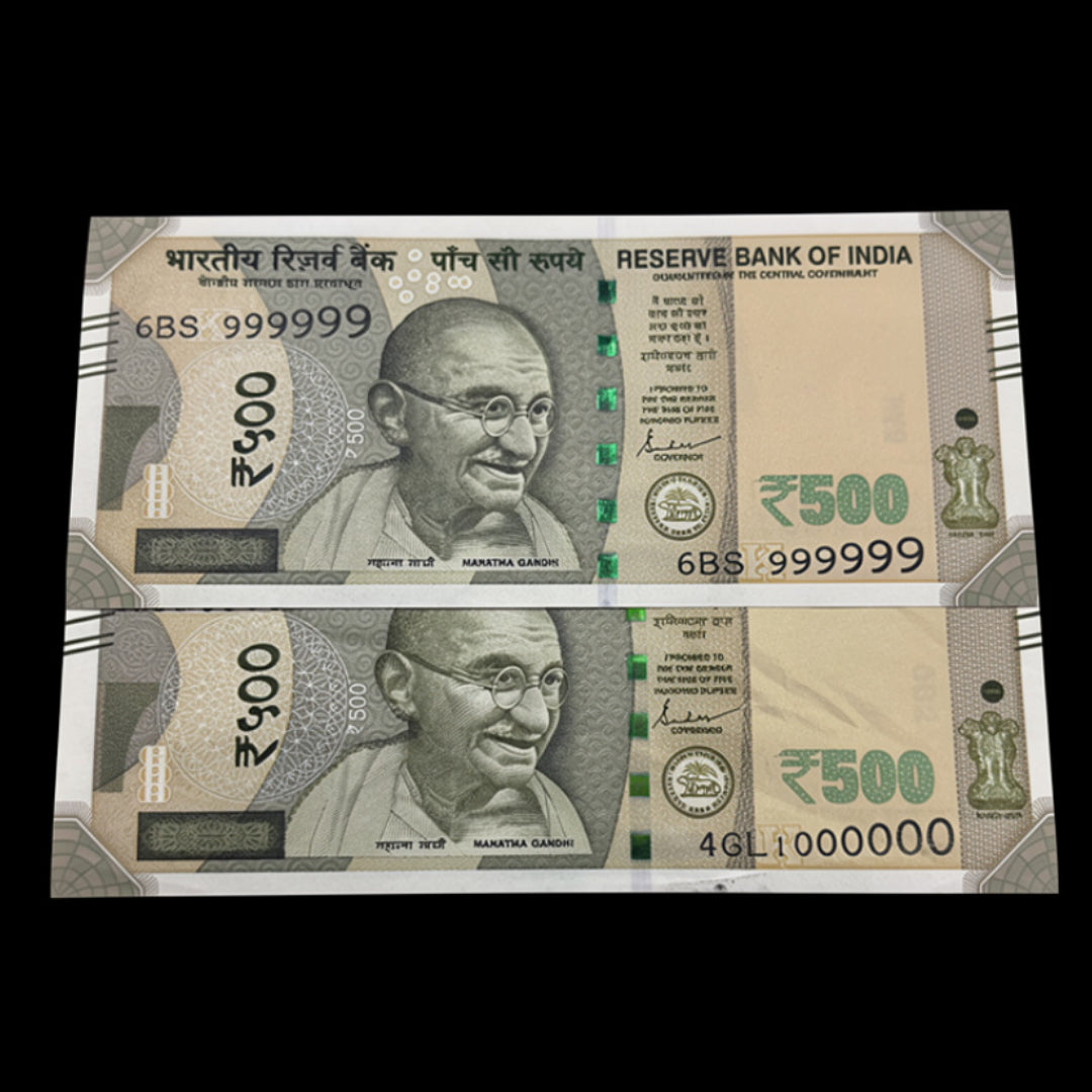 Rs 500 Notes Solid 999999 & Super Lakha 1000000 Ultimate Milestone Pair - Collection Bazzar